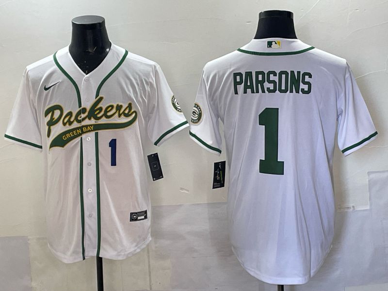 Men 2025 Green Bay Packers #1 Parsons white Joint Name Nike Limited NFL Jersey style 002->green bay packers->NFL Jersey